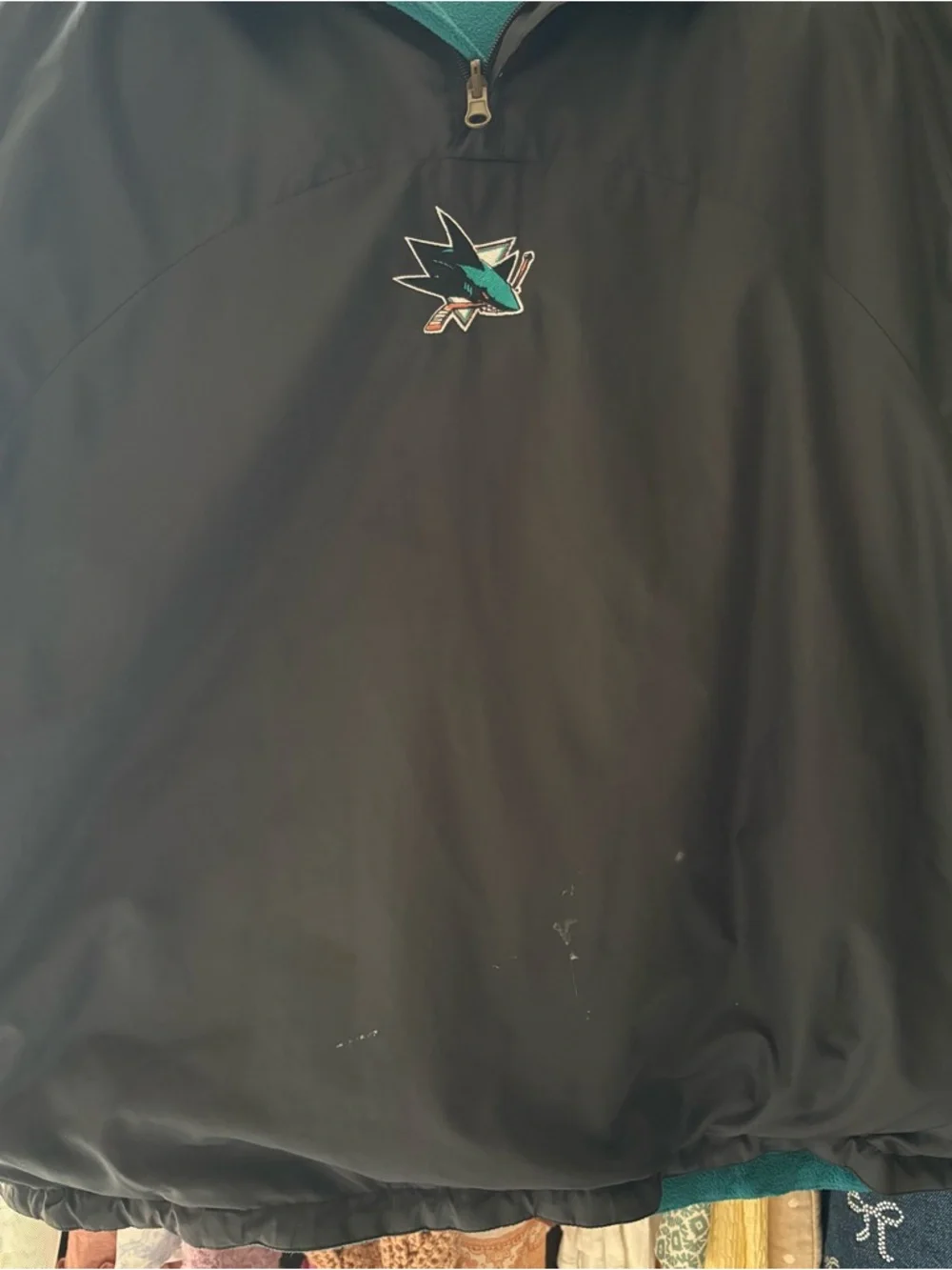 VTG San Jose Sharks Sweatshirt Nylon /Fleece Quarter Zip Reversible Men’s L - Picture 5 of 12